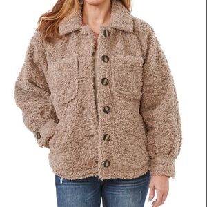 Long Blouson Sleeve Buttoned Double Patch Pocket Plus Size Jacket